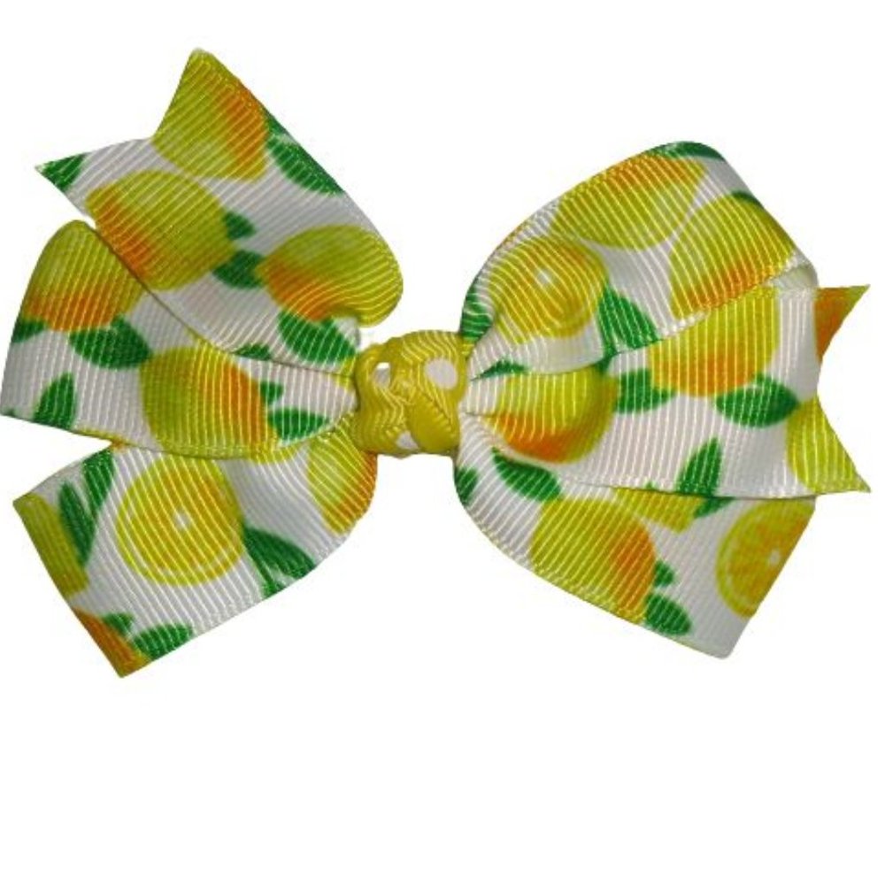 Lemon Citrus Print Girls 3.5-Inch Hair Bow Clip